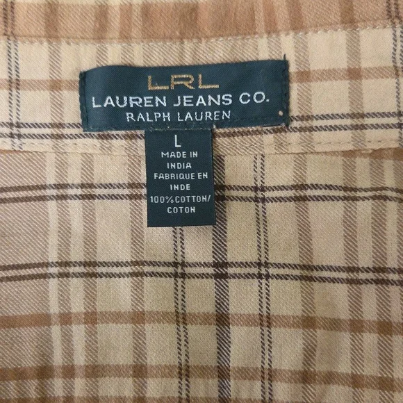 Ralph Lauren Tan and Brown Plaid Shirt Large - Picture 5 of 5